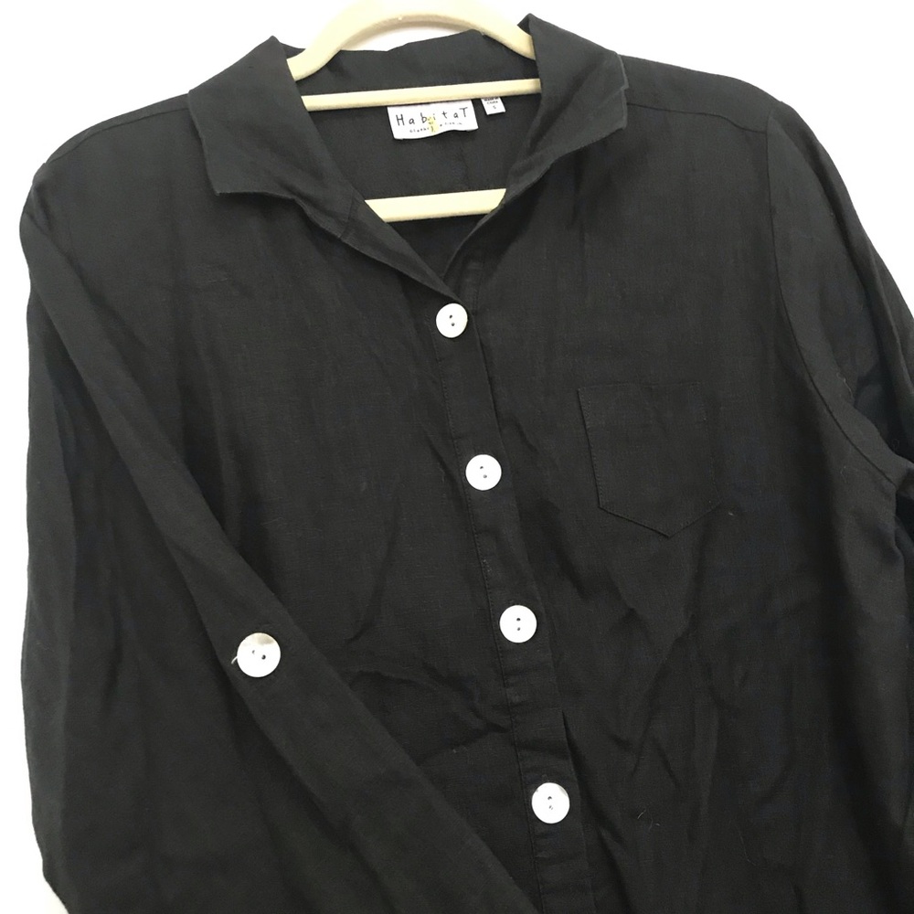 Habitat Black Linen Button-Front Tunic Top Size S - Picture 3 of 6